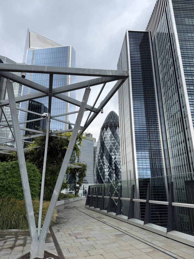 View of the Gherkin building from The Garden